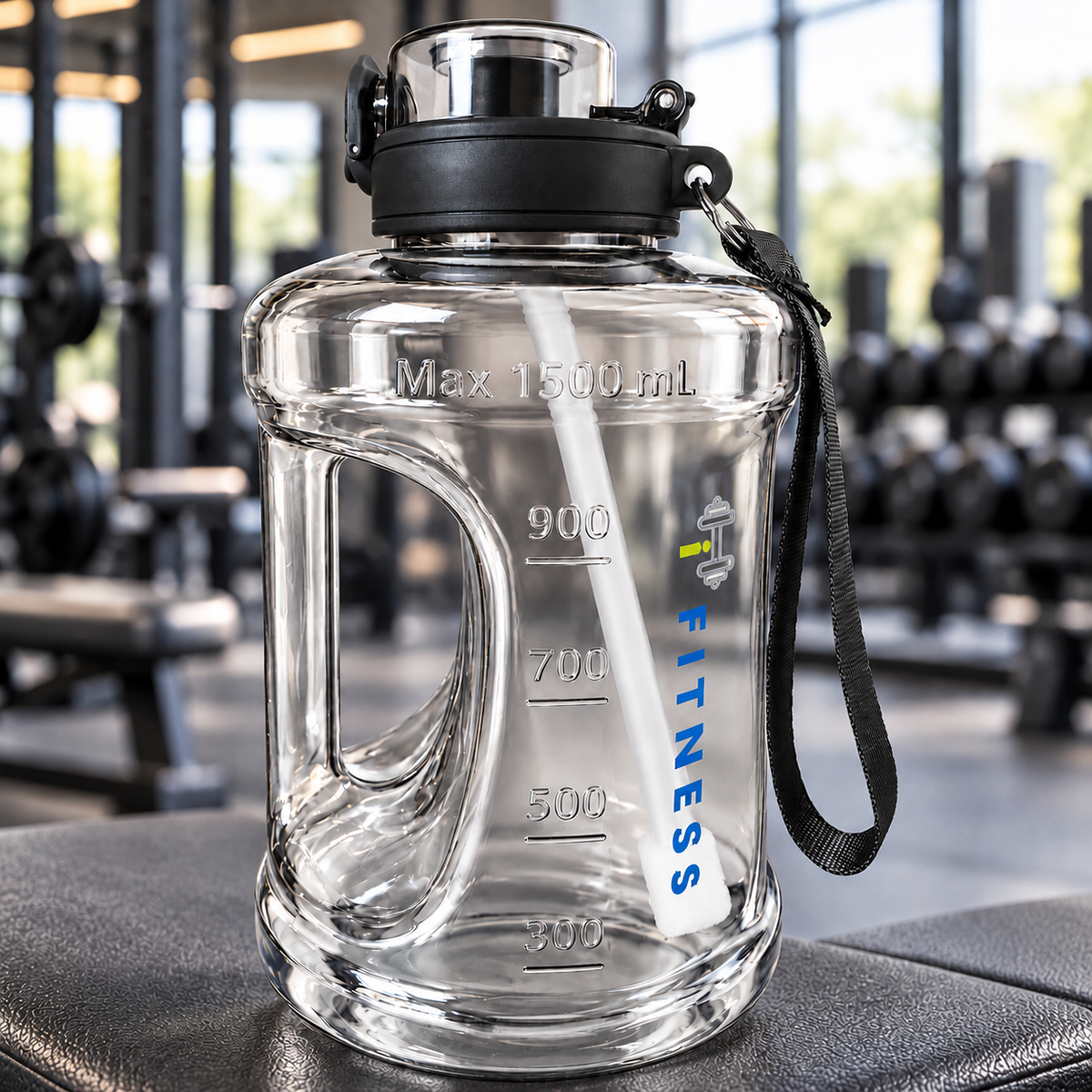 i-Fitness Gym Water Bottle with Straw - 1.5L